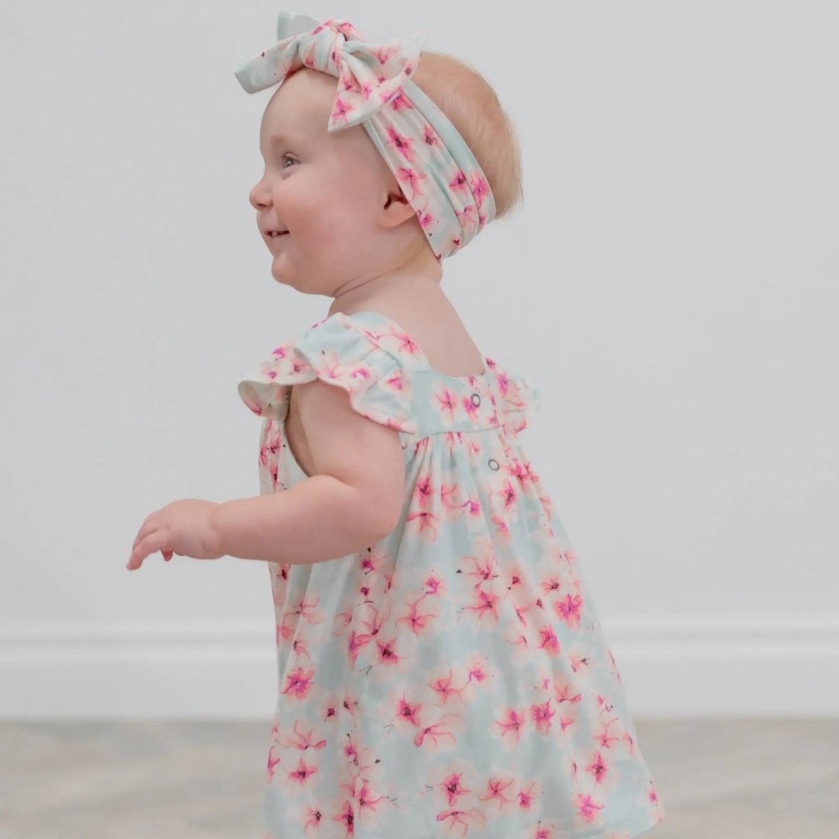 Sweet Bamboo Charming Floral Ruffle Dress with Matching Bloomer Set for Baby Girls - 