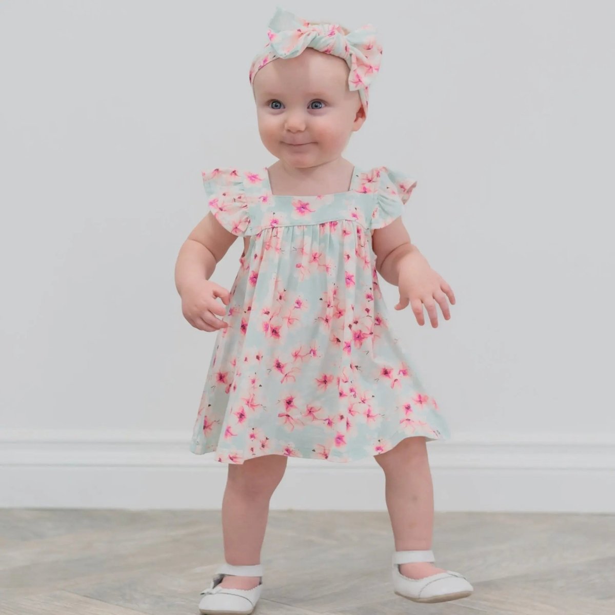Sweet Bamboo Charming Floral Ruffle Dress with Matching Bloomer Set for Baby Girls - 