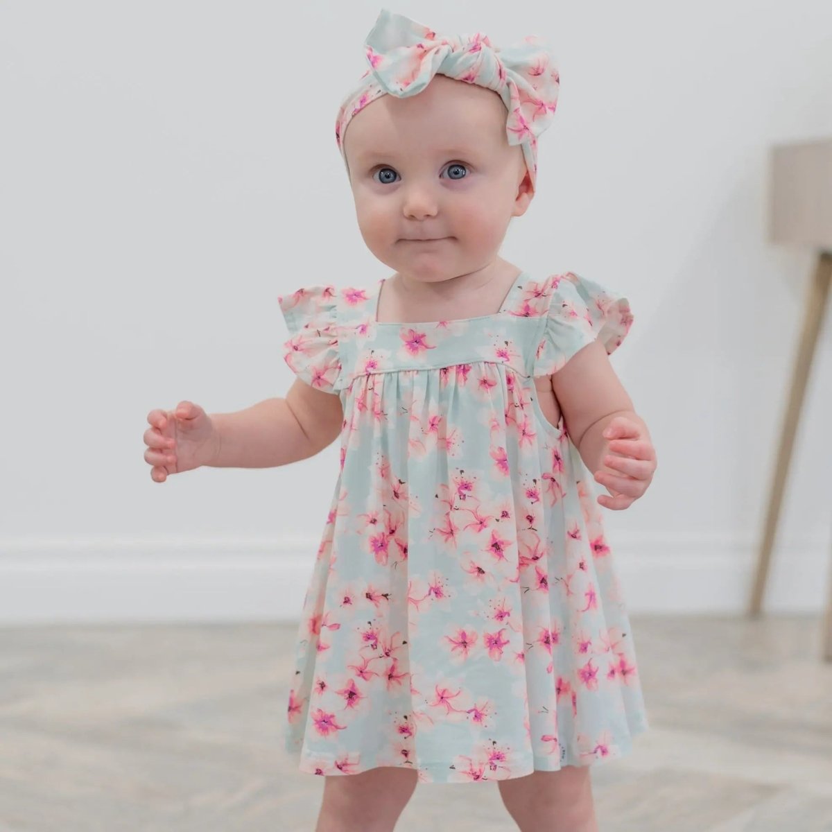 Sweet Bamboo Charming Floral Ruffle Dress with Matching Bloomer Set for Baby Girls - 