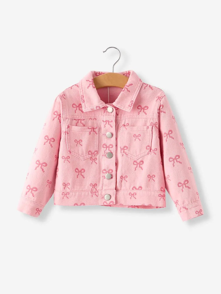 Rylee Faith Designs Charming Pink Butterfly Print Denim Top for Stylish Fall Girls - 