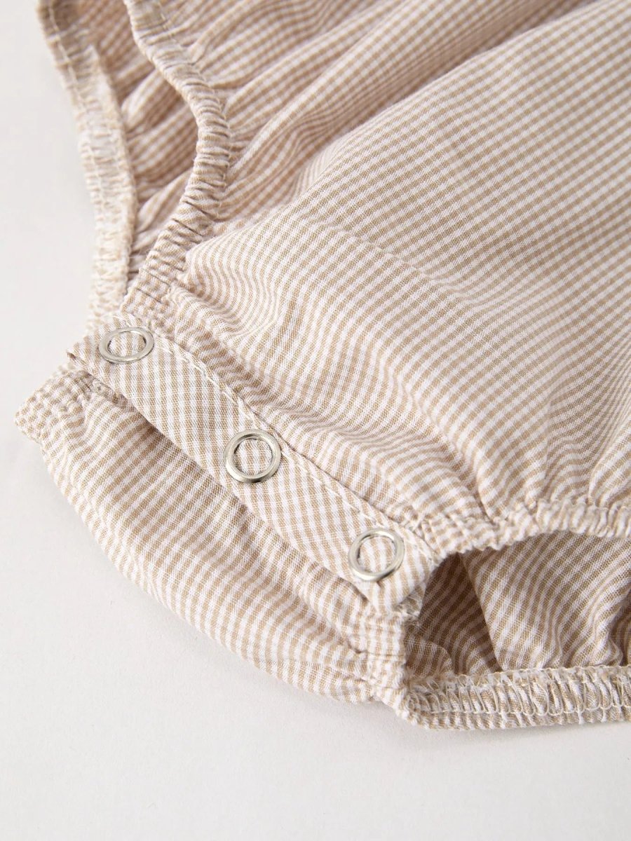 Rylee Faith Designs Charming Plaid Baby Girl Romper with Pumpkin Embroidery for Fall Festivities - 