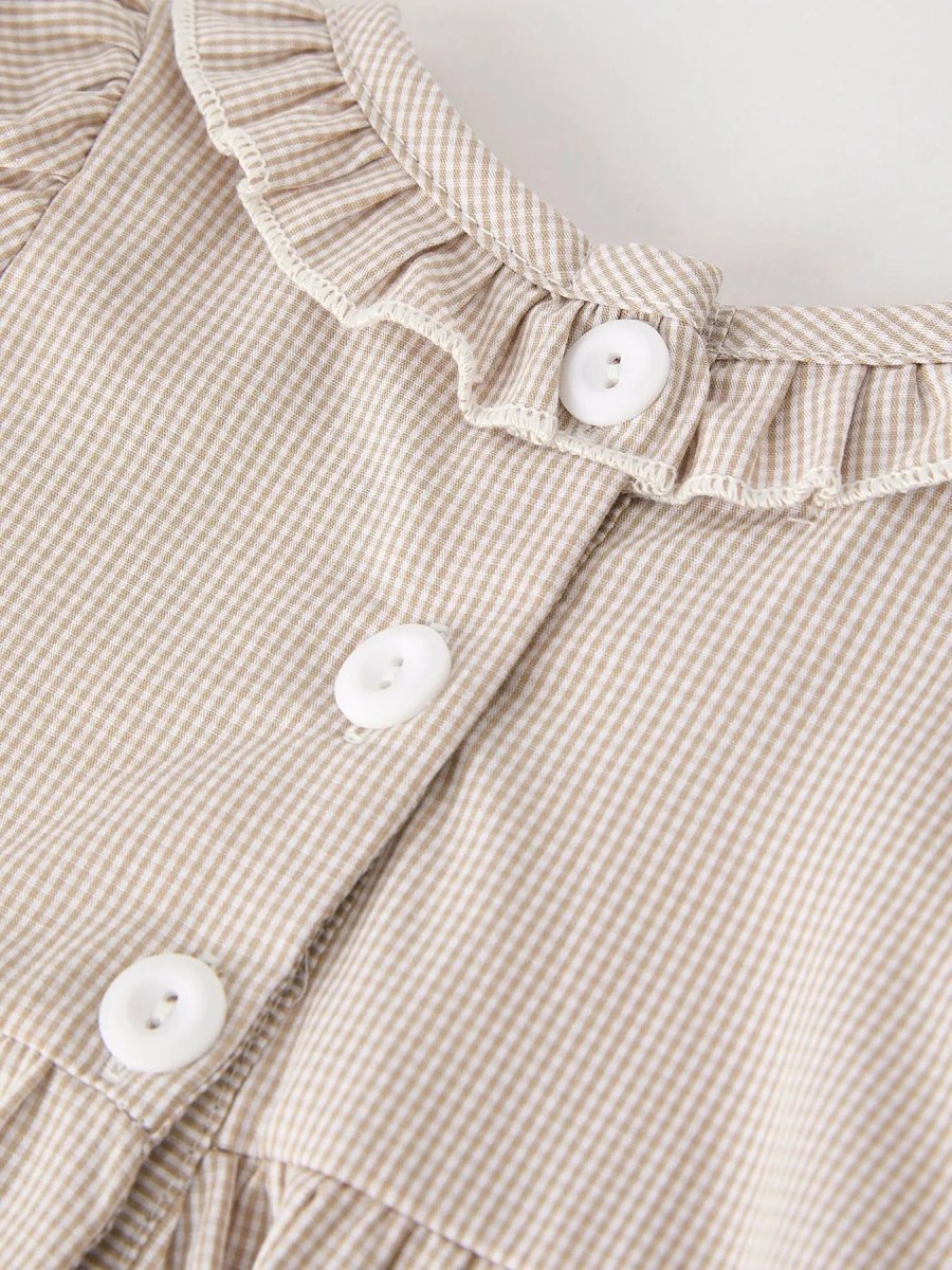 Rylee Faith Designs Charming Plaid Baby Girl Romper with Pumpkin Embroidery for Fall Festivities - 