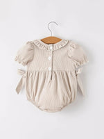 Rylee Faith Designs Charming Plaid Baby Girl Romper with Pumpkin Embroidery for Fall Festivities - 