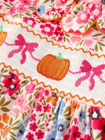 Rylee Faith Designs Charming Pumpkin Bow Smock Dress with Embroidery for Fall Celebrations - 
