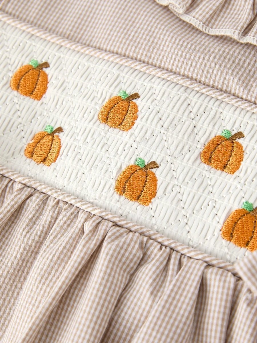 Rylee Faith Designs Charming Pumpkin Embroidery Plaid Dress for Girls During Fall Celebrations - 