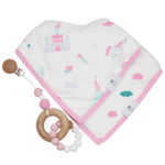 Goosewaddle® | Newborn Baby Blankets Toys Teethers Bibs & More Charming Unicorn Bib and Wooden Silicone Teether Gift