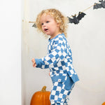 Sweet Bamboo Checker Moody Blue Crew Neck Jogger Set - 