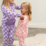 Sweet Bamboo Checker Purple Haze Crew Neck Jogger Set - 