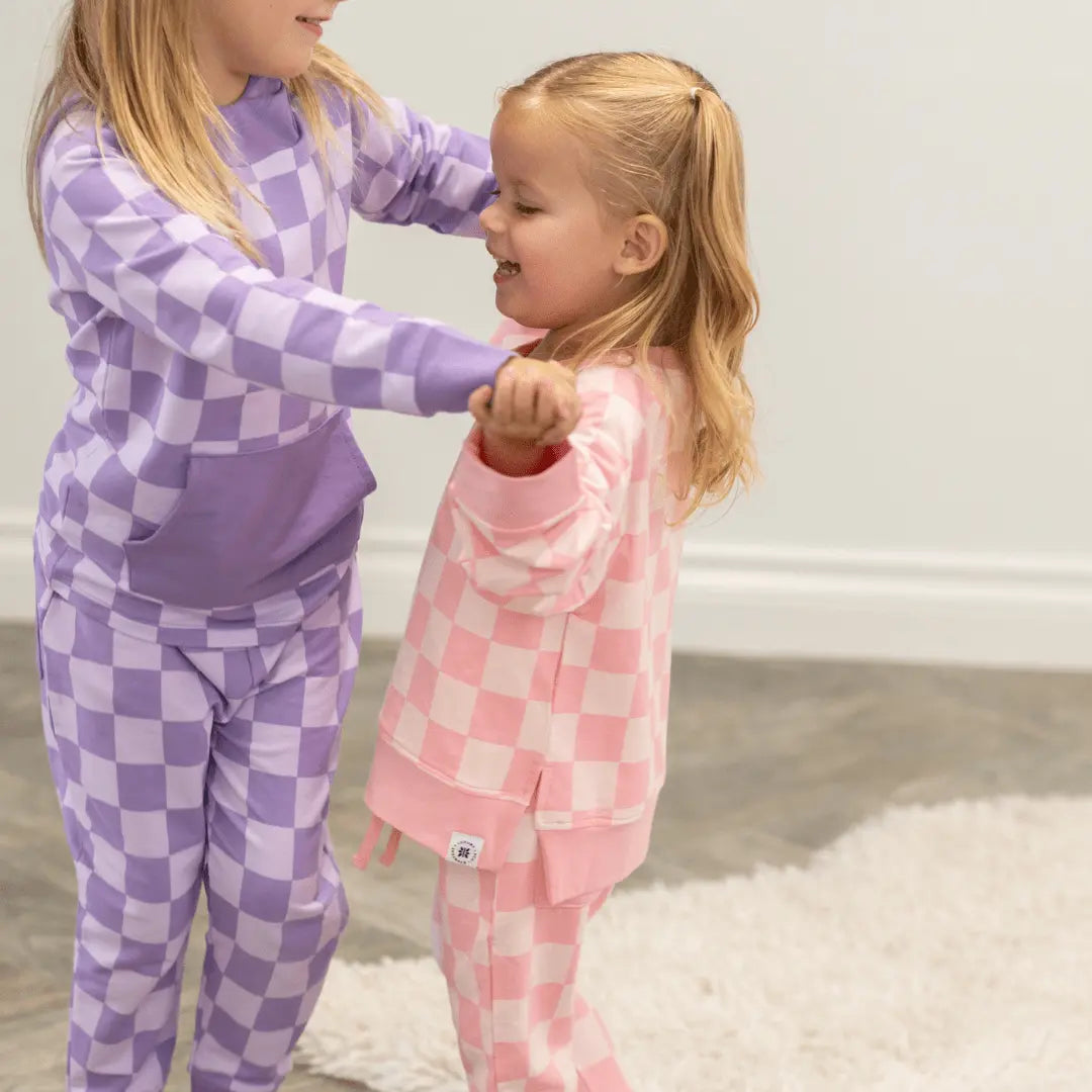 Sweet Bamboo Checker Purple Haze Crew Neck Jogger Set - 