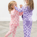Sweet Bamboo Checker Purple Haze Crew Neck Jogger Set - 