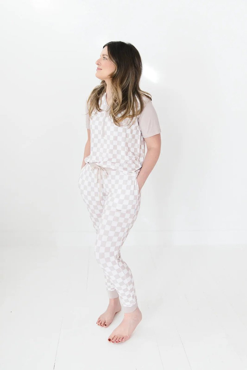 Charlie Lou Baby Checkered Bamboo Mama Pajamas Two Piece Set For Moms - Everetts Place Boutique - 