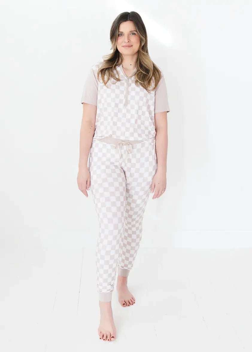 Charlie Lou Baby Checkered Bamboo Mama Pajamas Two Piece Set For Moms - Everetts Place Boutique - 