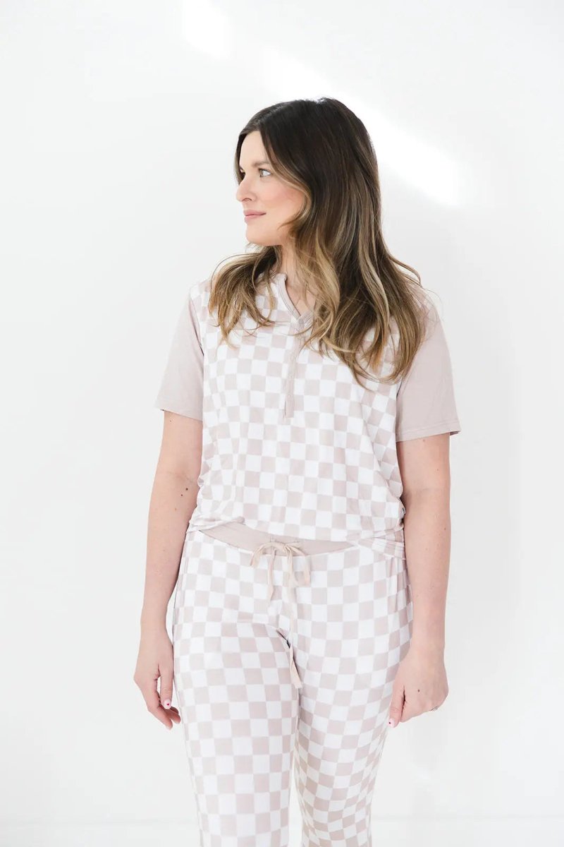 Charlie Lou Baby Checkered Bamboo Mama Pajamas Two Piece Set For Moms - Everetts Place Boutique - 