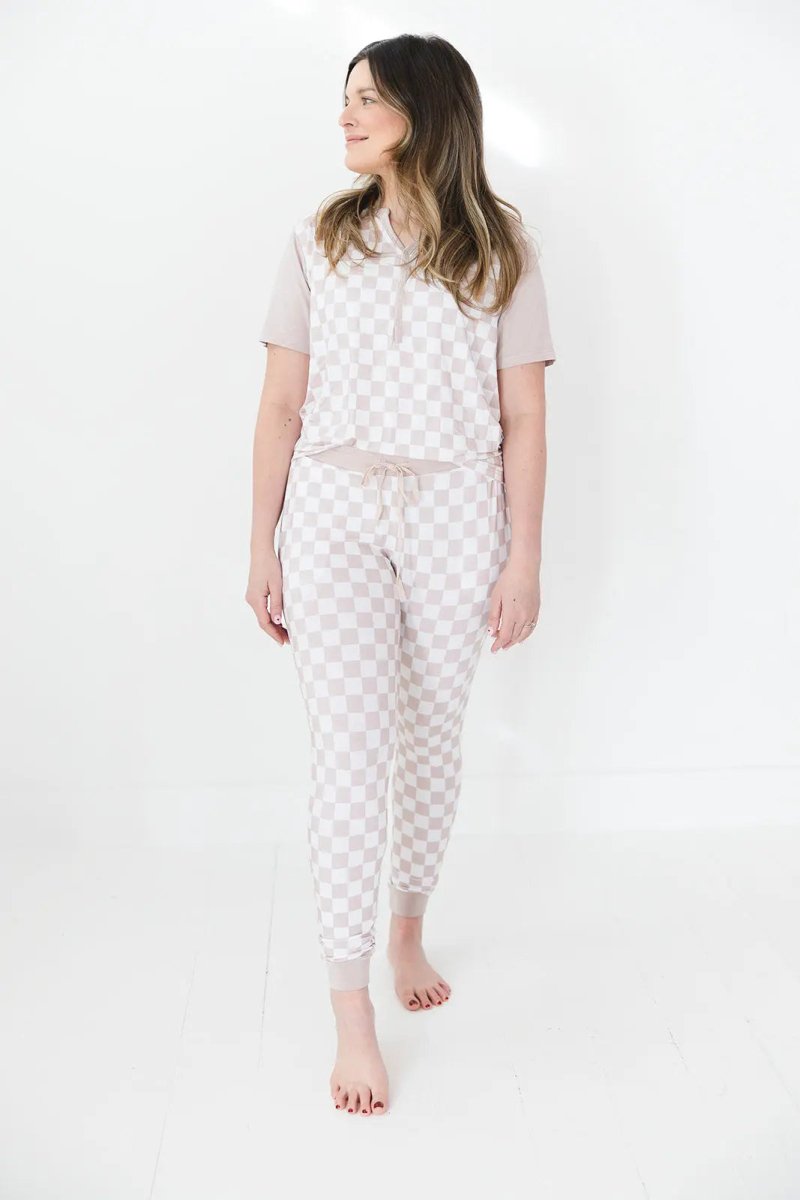Charlie Lou Baby Checkered Bamboo Mama Pajamas Two Piece Set For Moms - Everetts Place Boutique - 