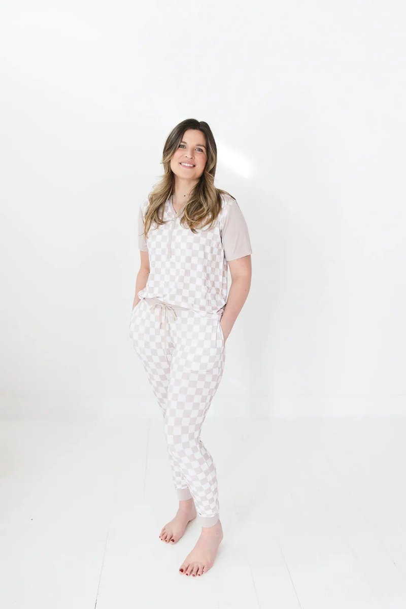 Charlie Lou Baby Checkered Bamboo Mama Pajamas Two Piece Set For Moms - Everetts Place Boutique - 