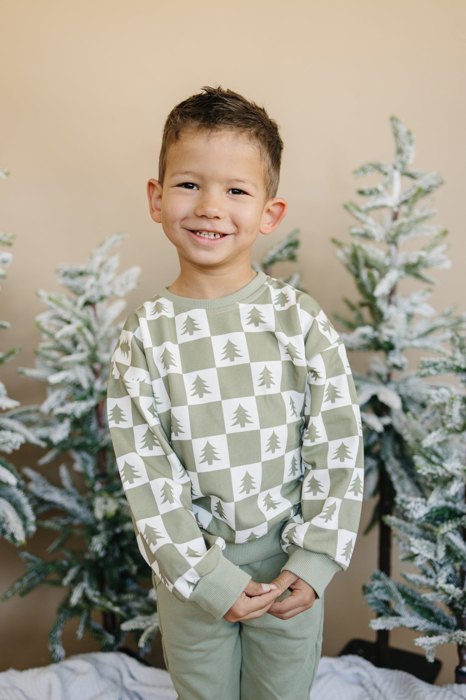 Little Joy Co. Checkered Christmas Trees Crewneck Sweatshirt - 
