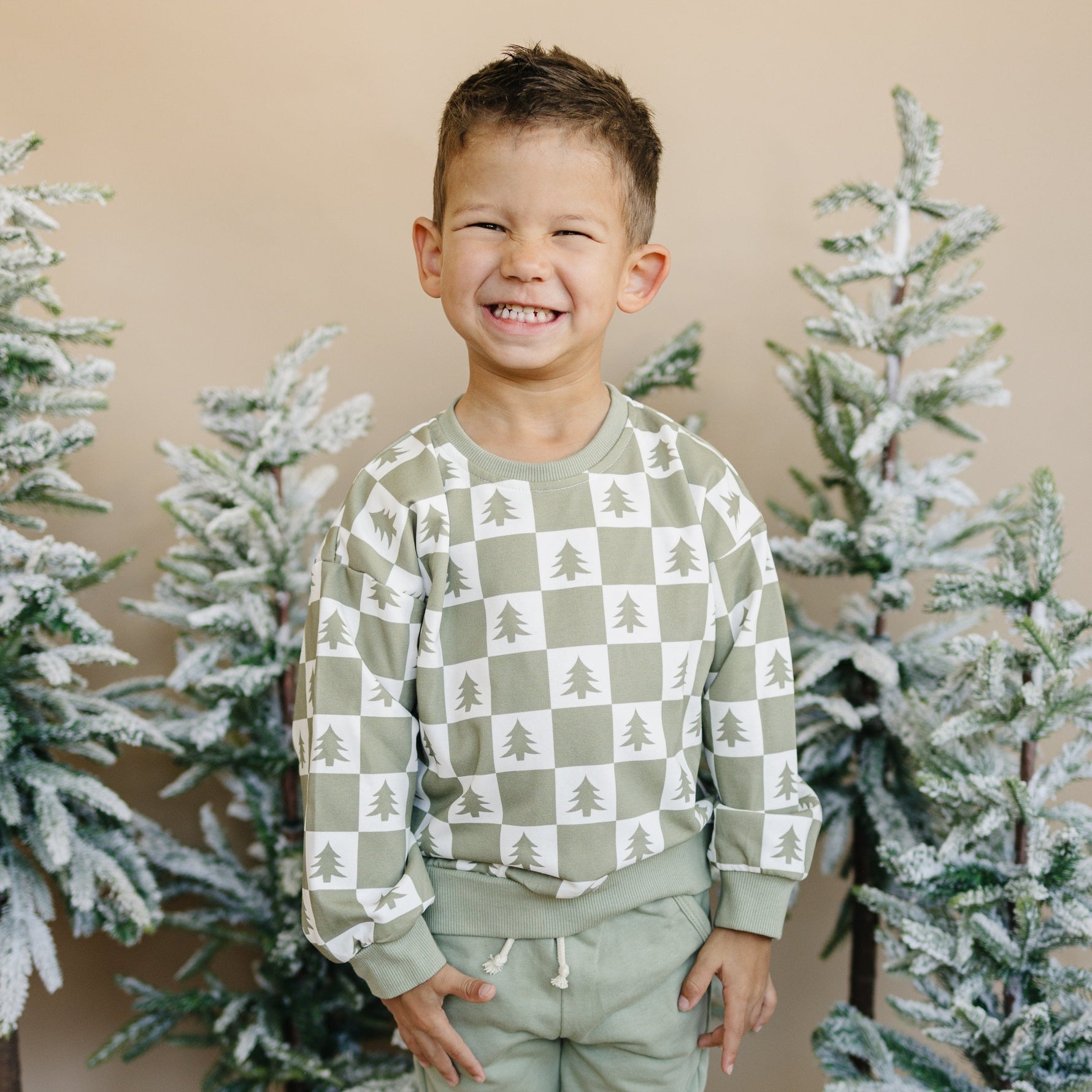 Little Joy Co. Checkered Christmas Trees Crewneck Sweatshirt - 