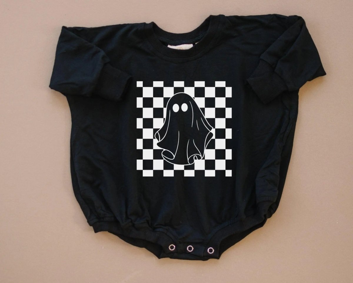 Little Joy Co. Checkered Ghost Bamboo Sweatshirt Romper For Babies - Everetts Place Boutique - 