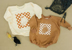 Little Joy Co. Checkered Ghost Sweatshirt Romper Oversized With Snaps - Everetts Place Boutique - 