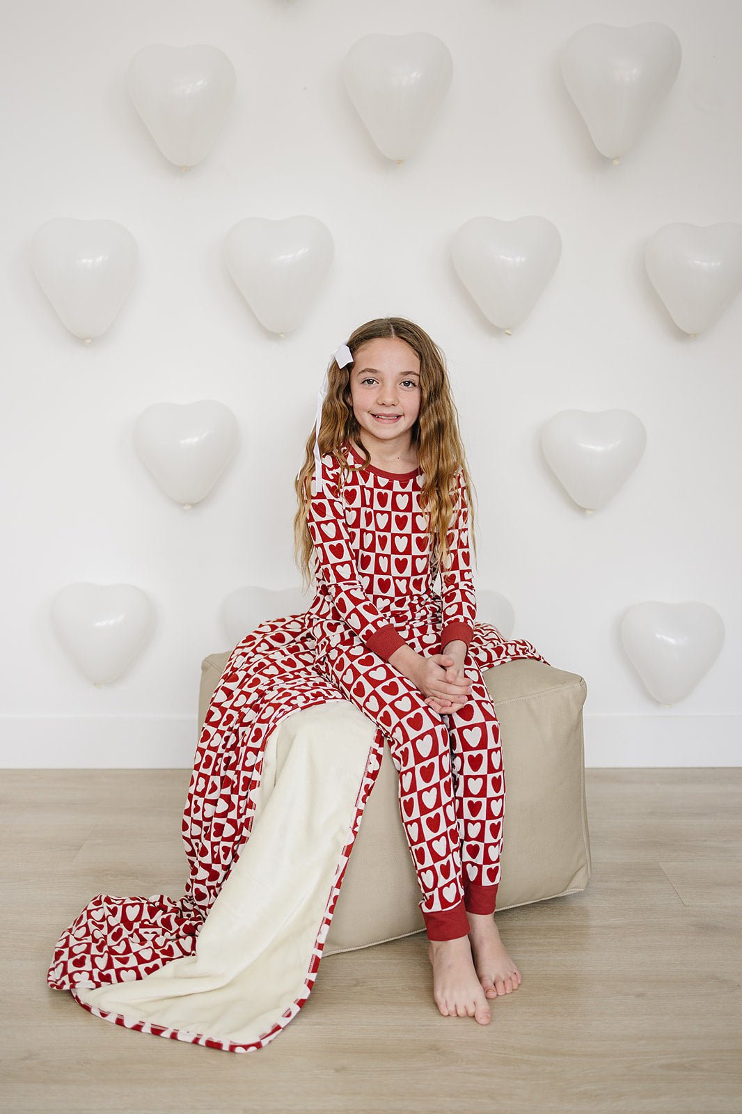 Mebie Baby Checkered Hearts Ribbed Bamboo Cozy Sleep Set Valentines Day For Baby And Toddler - 