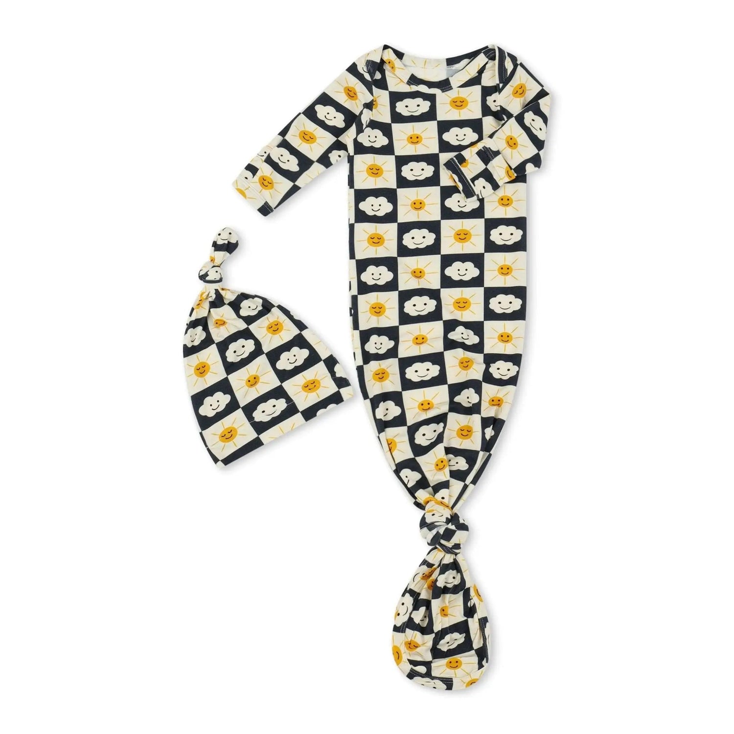 Bestaroo Checkered Joy Gown And Hat Set For Newborns 0 To 3 Months Bamboo - 