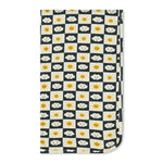 Baby swaddle blanket with a checkered pattern, laid flat to show its square shape.