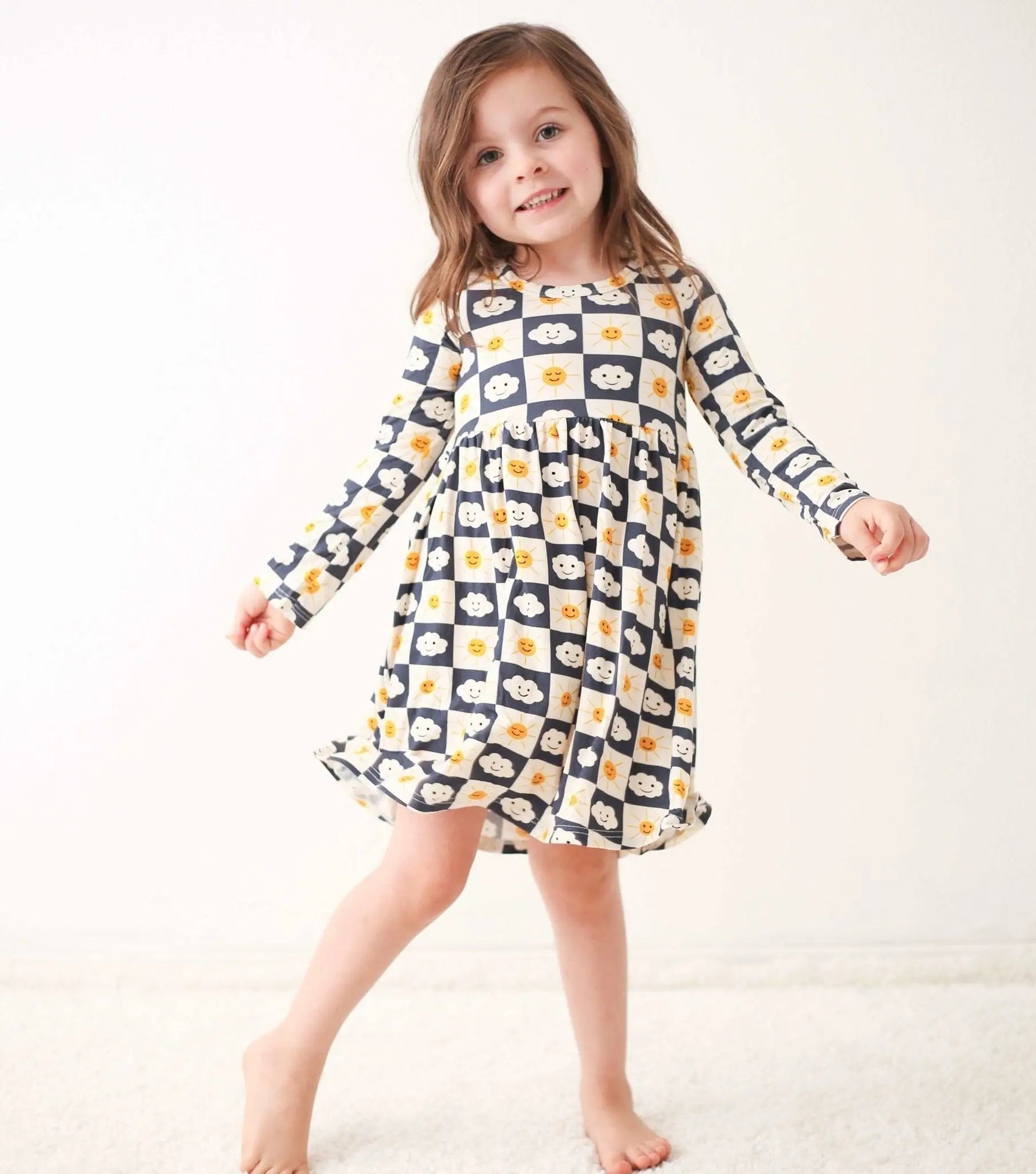 Bestaroo Checkered Joy Toddler Dress Bamboo Knit Long Sleeve Soft Comfort - 