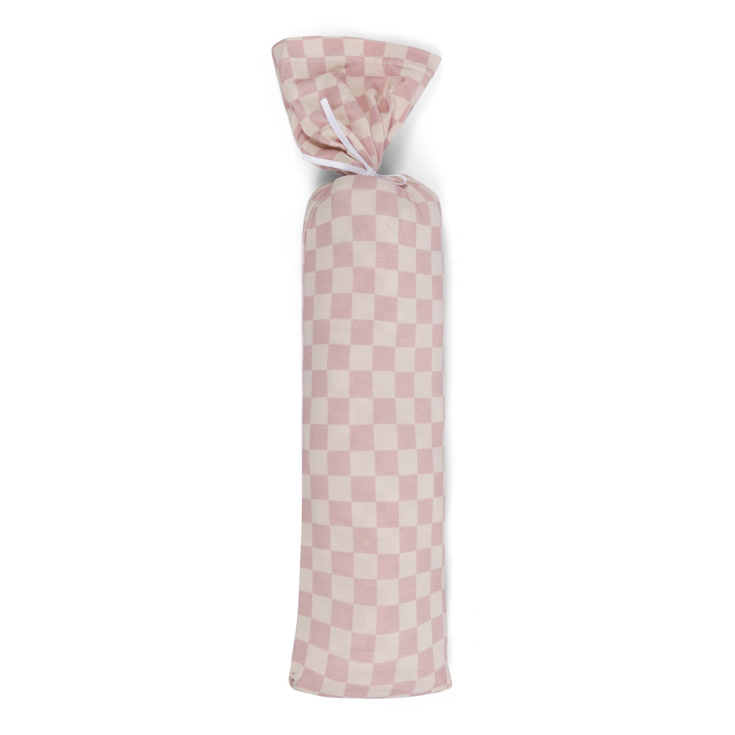 Swaddle blanket with a pink and white checkered pattern spread flat