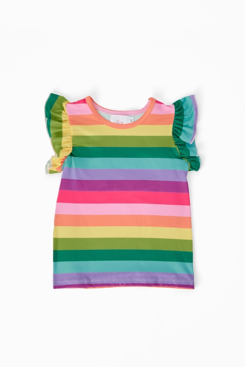 Mila & Rose ® Cheerful Stripes S/S Ruffle Tee - 