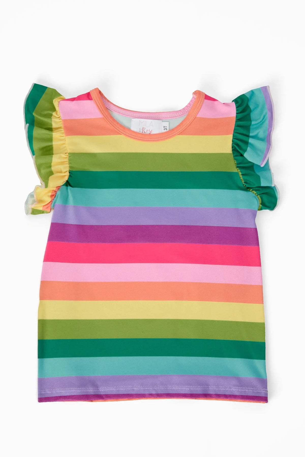 Cheerful Stripes S/S Ruffle Tee - Baby & Toddler Clothing, Pink, One-piece garment, Top, Dress | Everetts Place