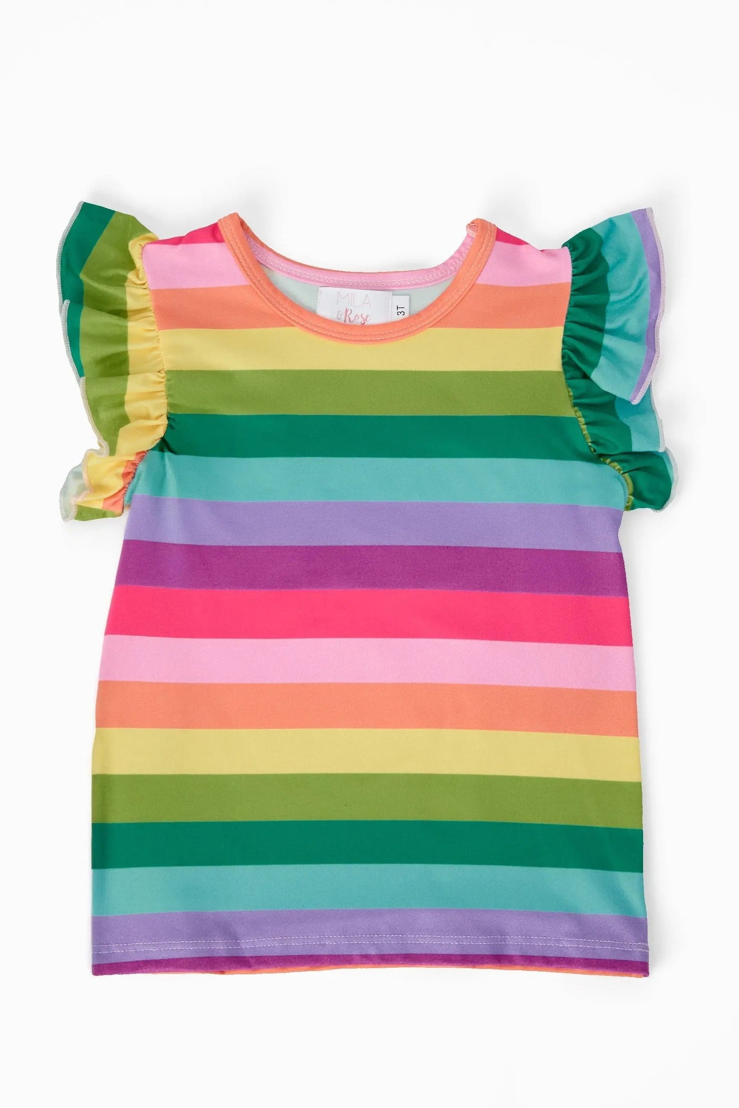 Cheerful Stripes S/S Ruffle Tee - Baby & Toddler Clothing, Pink, One-piece garment, Top, Dress | Everetts Place