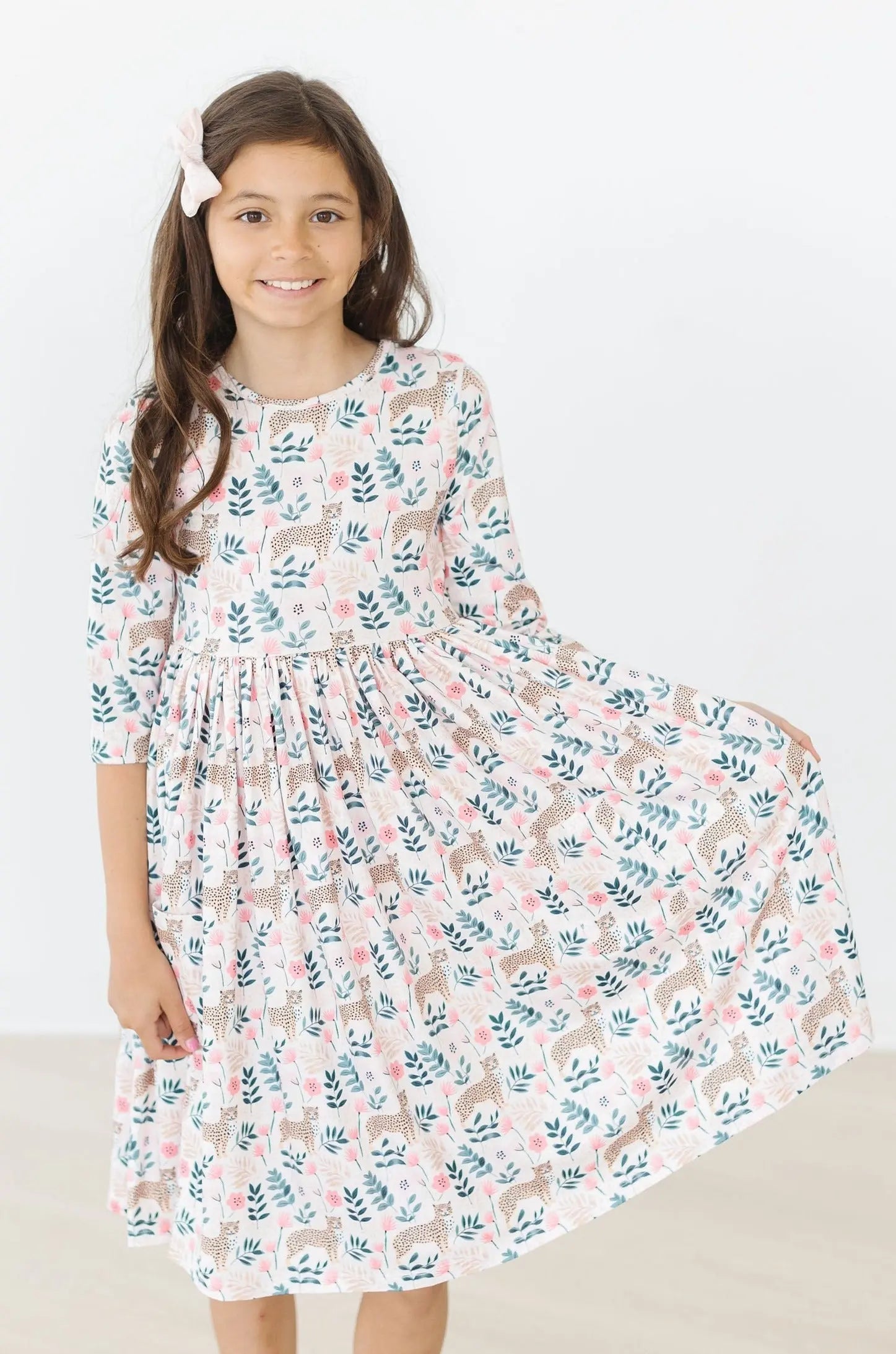 Mila & Rose ® Cheetah Girl 3/4 Sleeve Pocket Twirl Dress - 
