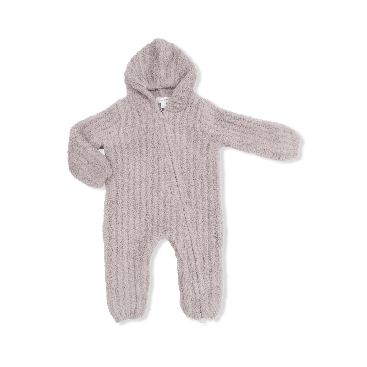Angel Dear Chenille - Stone Hooded Romper with Striped Texture - 