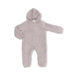 Angel Dear Chenille - Stone Hooded Romper with Striped Texture - 