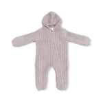 Angel Dear Chenille - Stone Hooded Romper with Striped Texture - 