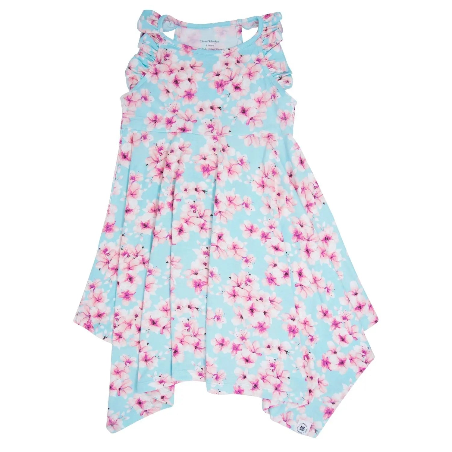 Cherry Blossom Racerback Dress for Girls with Ruffle Trim and Comfort Fit Sweet Bamboo