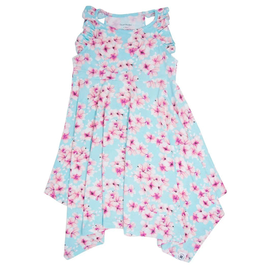 Cherry Blossom Racerback Dress for Girls with Ruffle Trim and Comfort Fit Sweet Bamboo