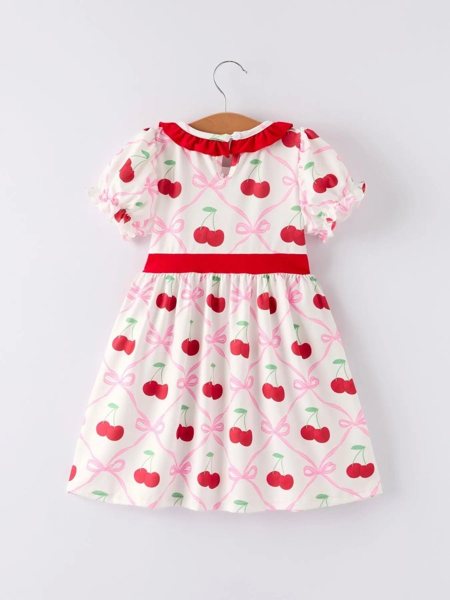 Rylee Faith Designs Cherry Bow Girls Dress with Vibrant Cherry Print and Adorable Bow Detail - Everetts Place Boutique - 