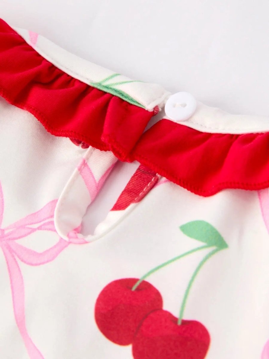 Rylee Faith Designs Cherry Bow Girls Dress with Vibrant Cherry Print and Adorable Bow Detail - Everetts Place Boutique - 