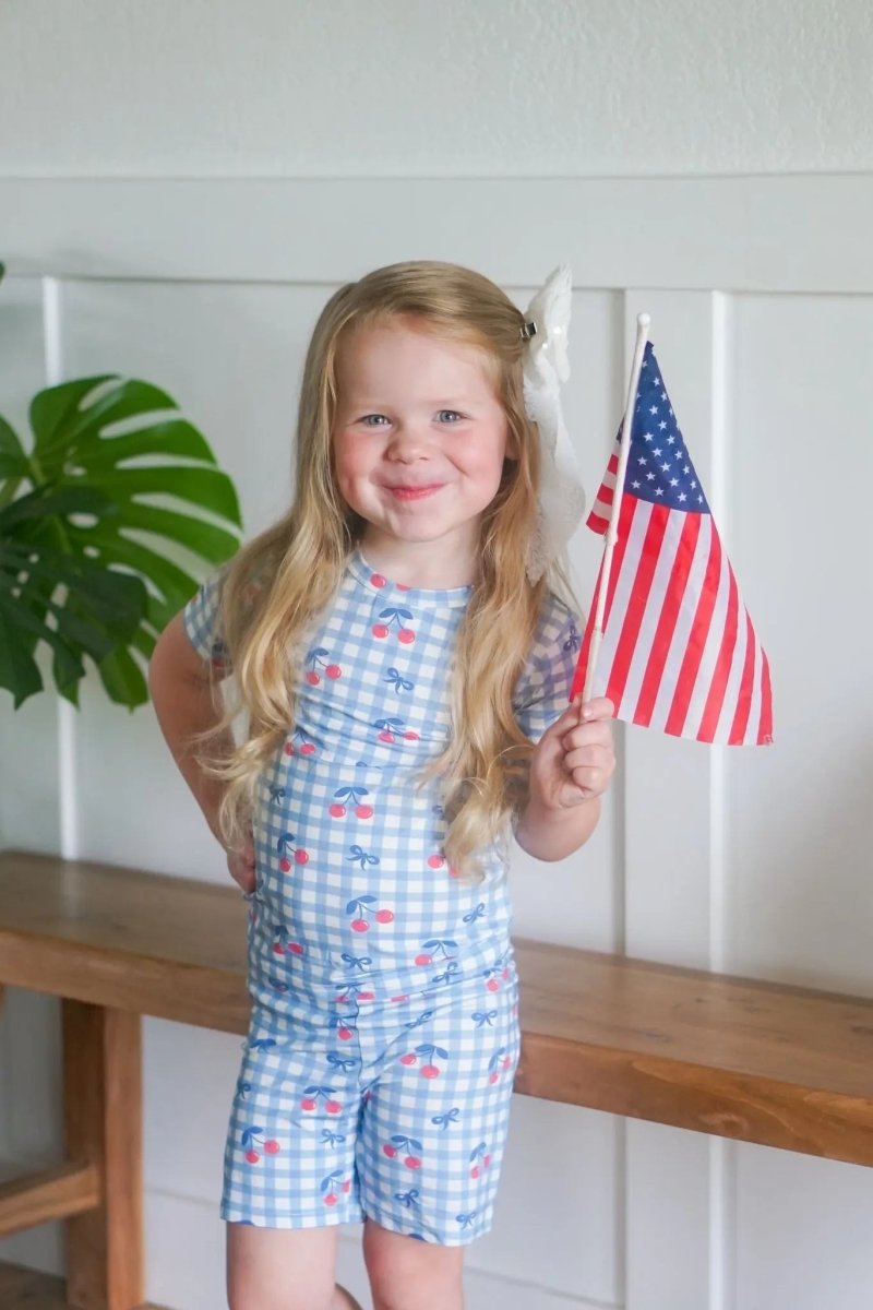 Little Joy Co. Cherry Gingham Two Piece Bamboo Pajamas Set Breathable - Everetts Place Boutique - 