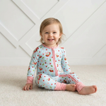 Baby convertible coverall in cherry kiss print with two-way zipper and convertible foot cuffs