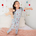 Two-piece short sleeve pajama set with cherry print, matching long pants