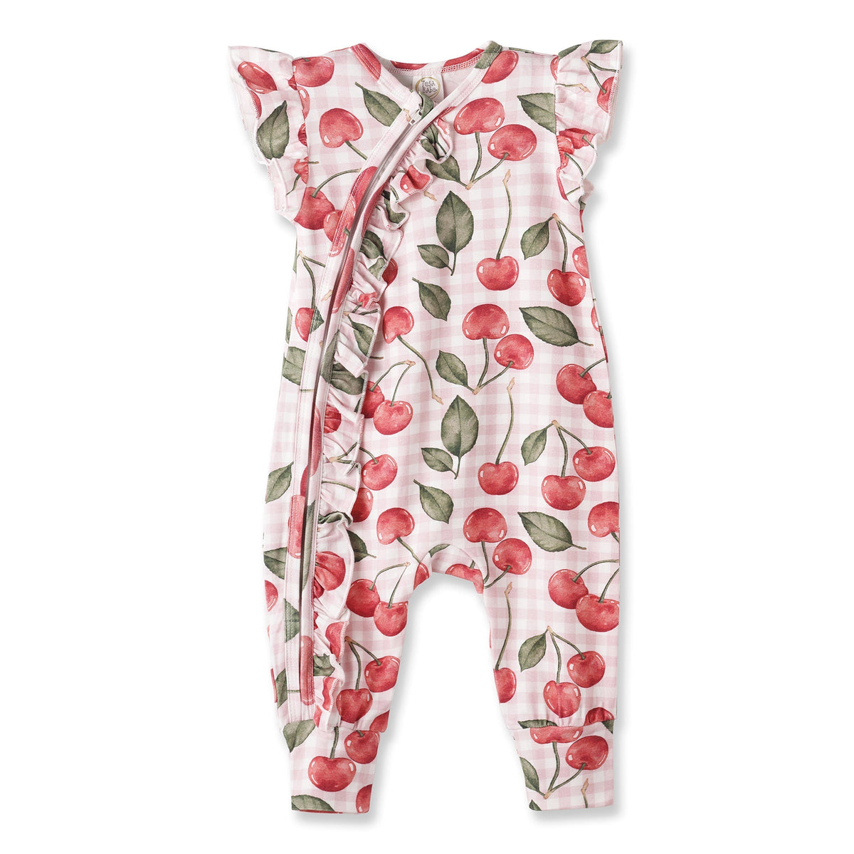 Tesa Babe Cherry Picnic Baby Girl Romper – Soft Bamboo Zipper Pajamas