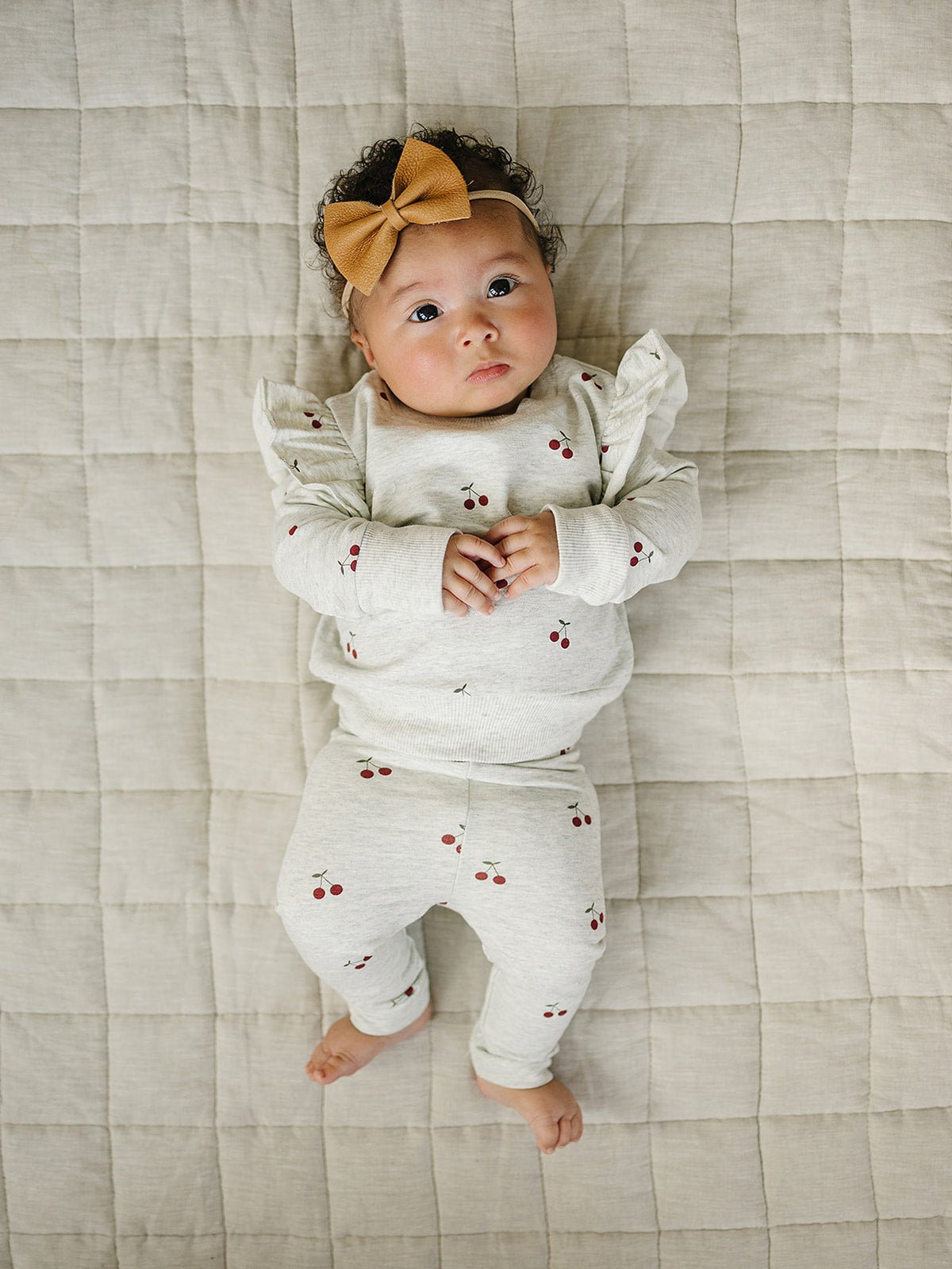Mebie Baby Cherry Ruffle French Terry Set - 