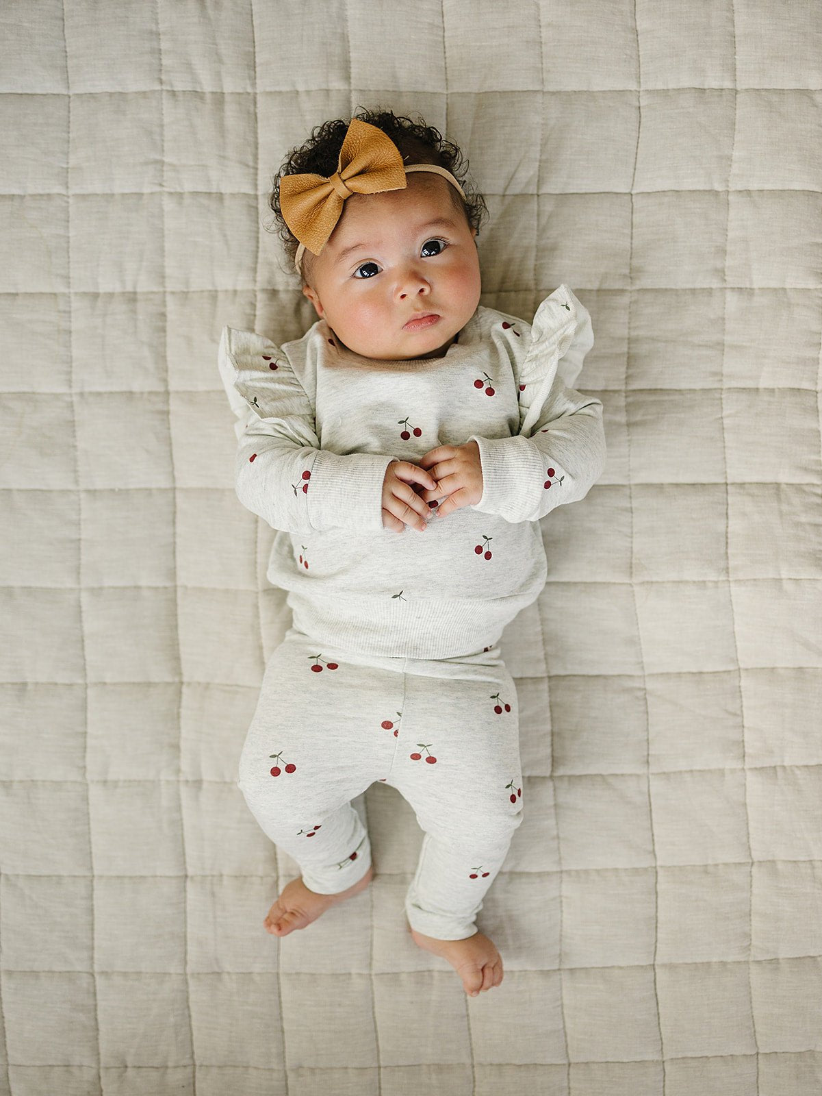Mebie Baby Cherry Ruffle French Terry Set - 