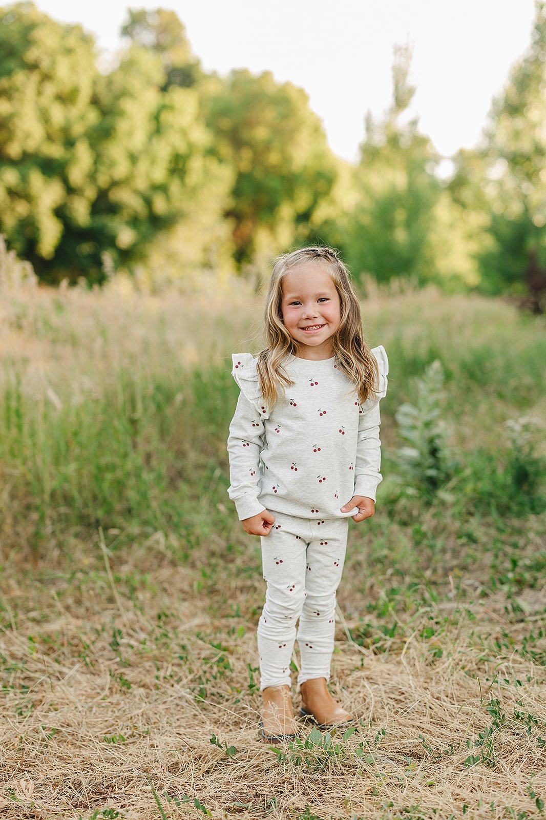 Mebie Baby Cherry Ruffle French Terry Set - 