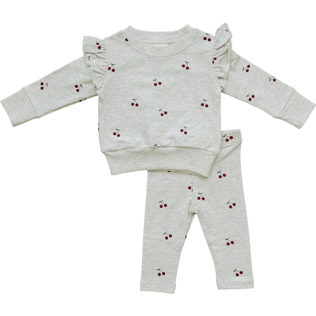 Cherry Ruffle French Terry Set - Sleeve, White, Baby & Toddler Clothing, Textile, Pink | Everetts Place