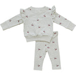 Cherry Ruffle French Terry Set - Sleeve, White, Baby & Toddler Clothing, Textile, Pink | Everetts Place