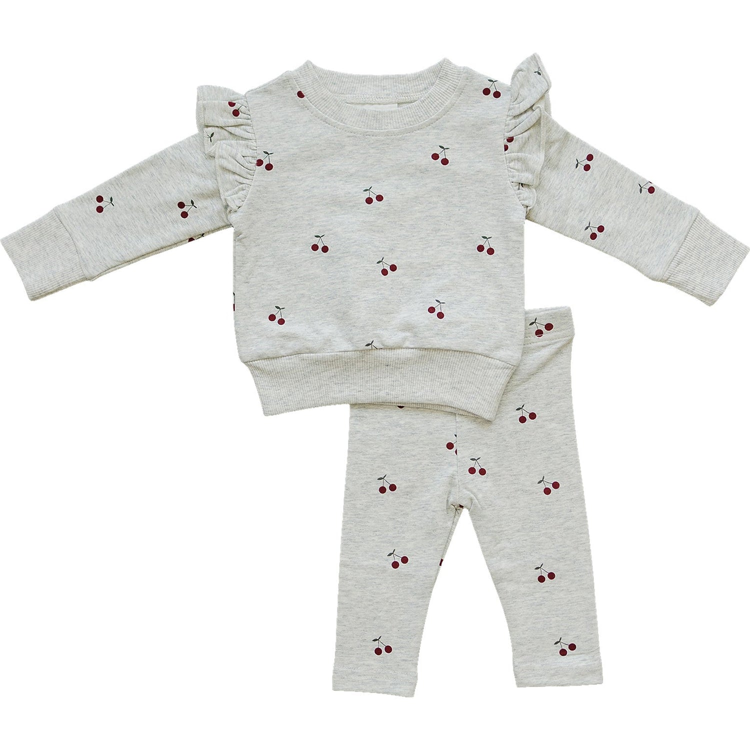 Cherry Ruffle French Terry Set - Sleeve, White, Baby & Toddler Clothing, Textile, Pink | Everetts Place