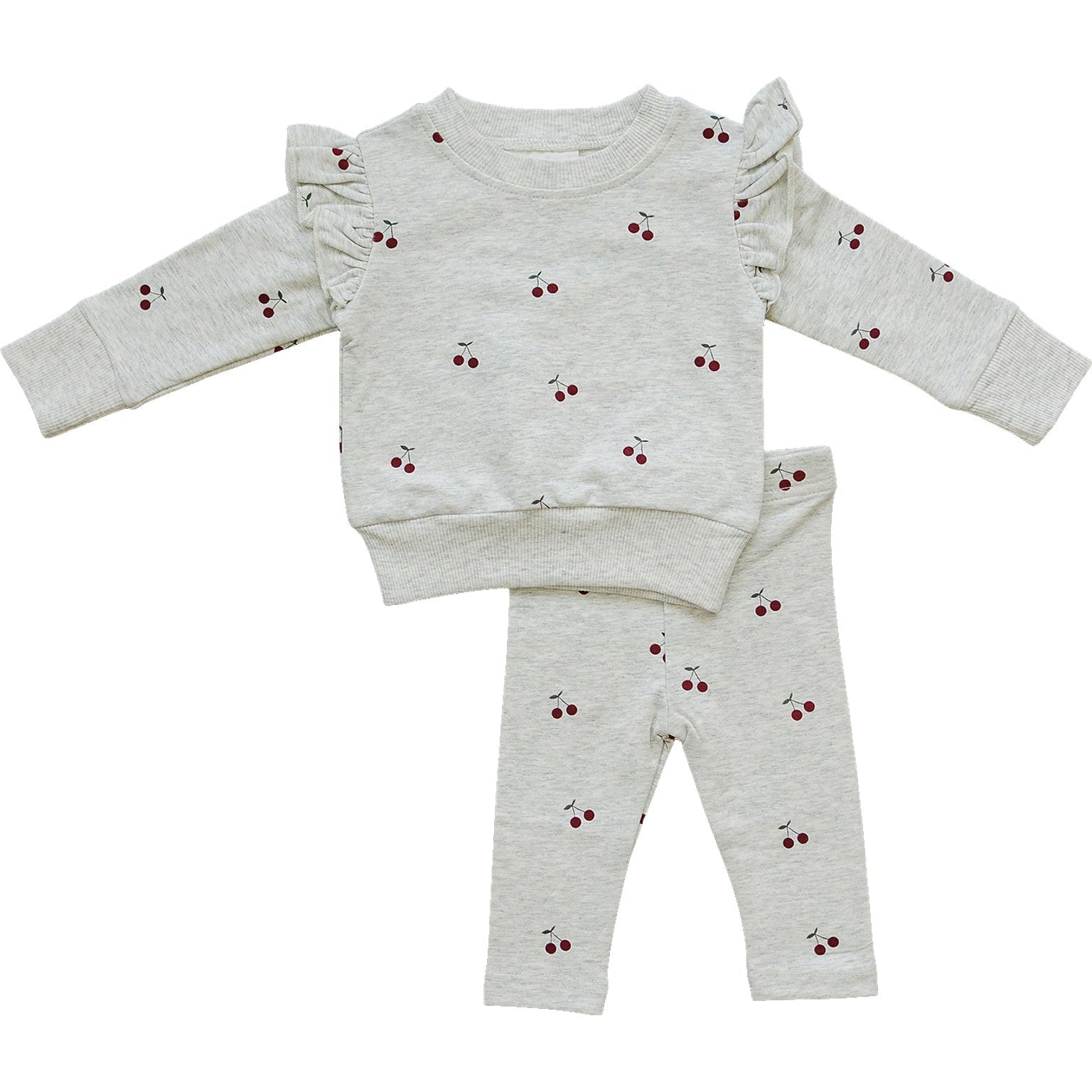 Cherry Ruffle French Terry Set - Sleeve, White, Baby & Toddler Clothing, Textile, Pink | Everetts Place